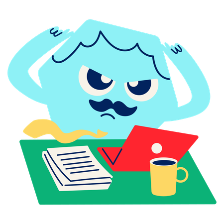 Mascot Focused Desk Work  Illustration