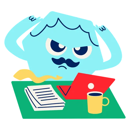 Mascot Focused Desk Work  Illustration