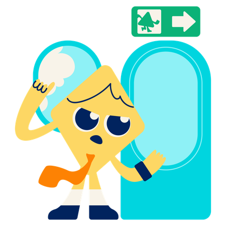 Mascot giving Emergency Exit Instructions  Illustration