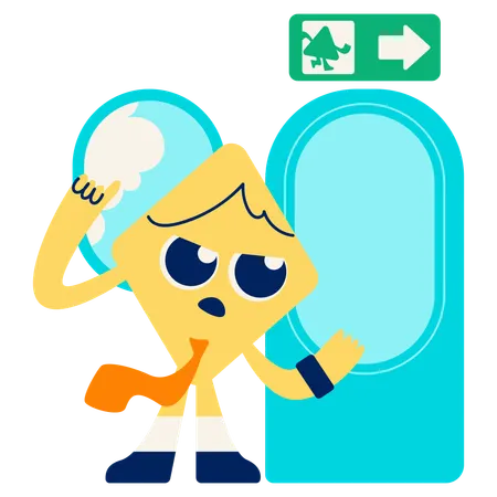 Mascot giving Emergency Exit Instructions  Illustration
