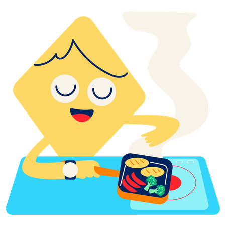 Mascot Grilled Veggie Cooking  Illustration