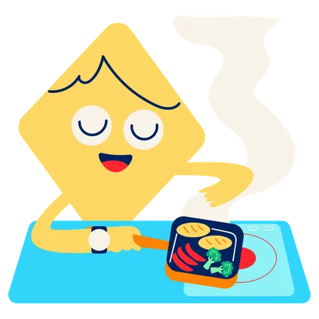 Mascot Grilled Veggie Cooking  Illustration