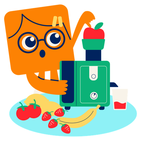 Mascot Juicing Fresh Fruits  Illustration