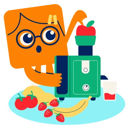 Mascot Juicing Fresh Fruits  Illustration