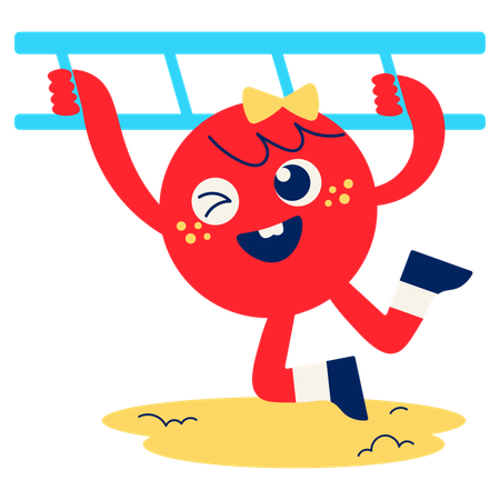 Mascot playing on Monkey Bar Swing  Illustration