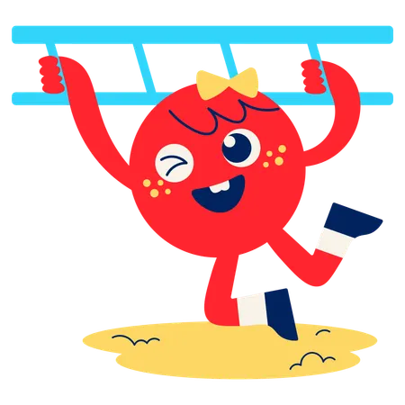 Mascot playing on Monkey Bar Swing  Illustration