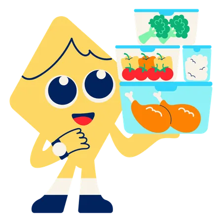 Mascot Prepping Meal Box  Illustration