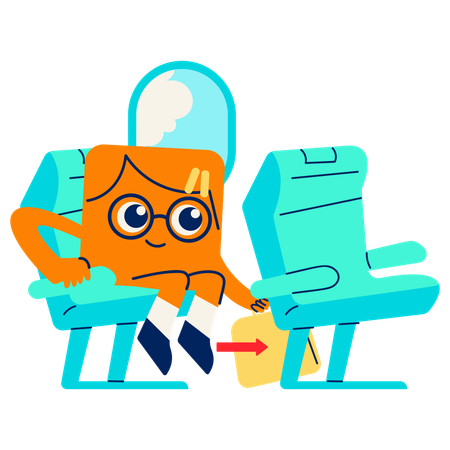 Mascot Putting Luggage Under the Seat  Illustration