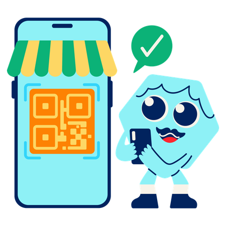 마스코트 QR 스캐닝으로 즉시 결제  일러스트레이션