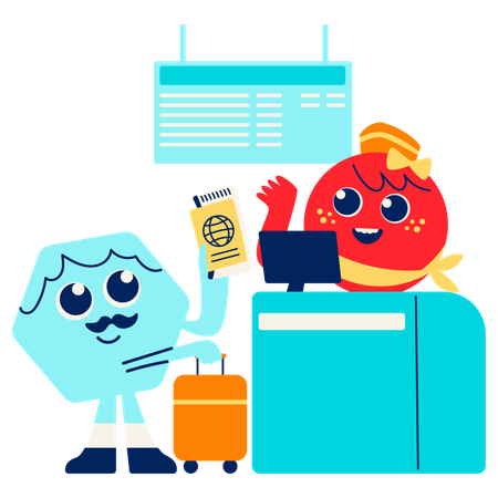 Mascot stnading at Check-In Counter  Illustration