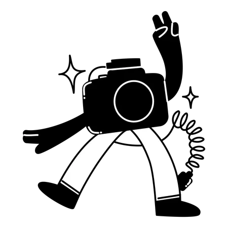 Mascot Style Camera Walking with Flash  Illustration
