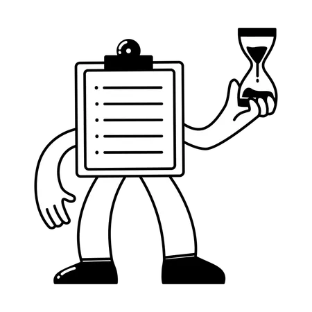 Mascot Style Clipboard Holding Hourglass  Illustration