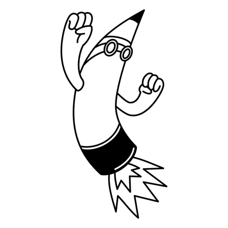 Mascot Style Pencil Rocketing Forward  Illustration