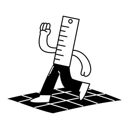 Mascot Style Ruler Walking on Grid  Illustration