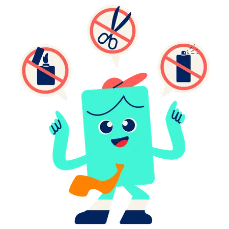 Mascot telling about Prohibited Items  Illustration