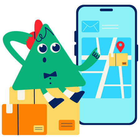 Mascot tracking the delivery  Illustration