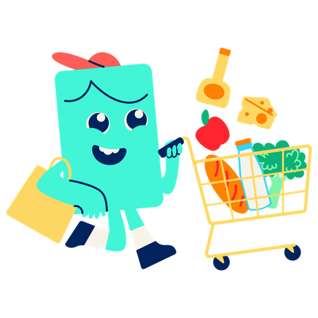 Mascot with Cart Full of grocery  Illustration