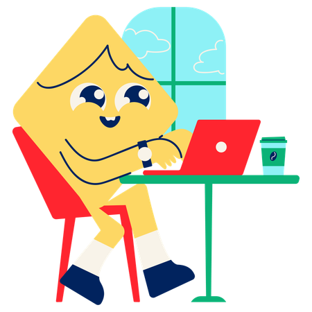 Mascot Working in Coffee Shop  Illustration