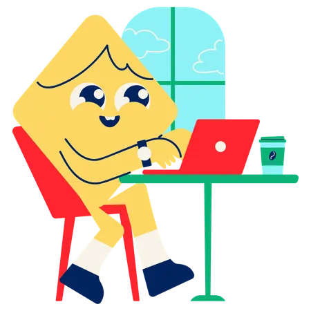 Mascot Working in Coffee Shop  Illustration