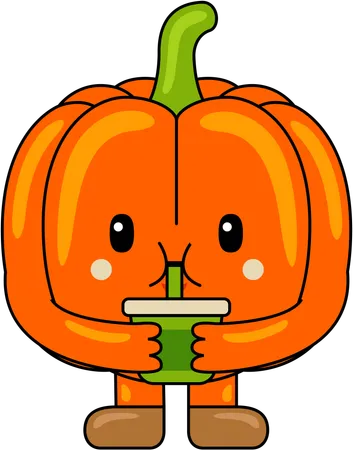 Mascota de calabaza bebiendo jugo  Illustration