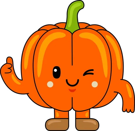 Mascota de calabaza mostrando pulgares hacia arriba  Illustration