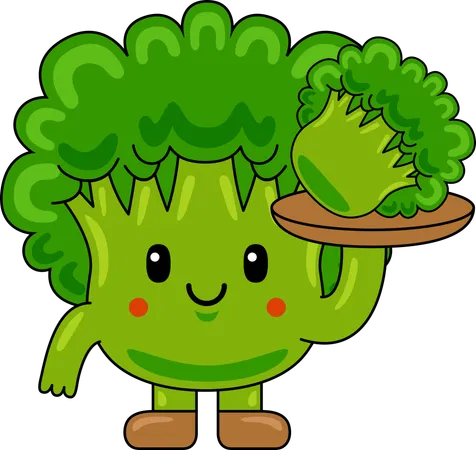 Mascota del brócoli sosteniendo un brócoli  Ilustración