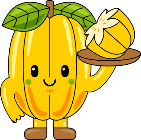 Mascota de carambola sosteniendo carambola  Ilustración