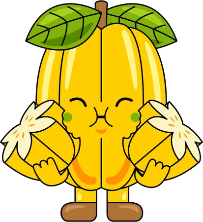 Mascota de carambola comiendo carambola  Ilustración