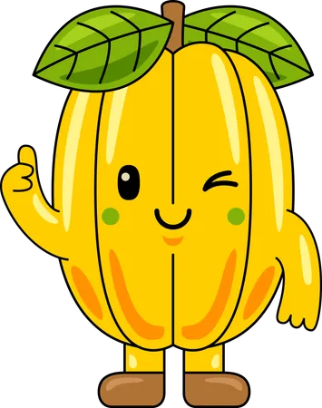 Mascota de carambola mostrando pulgares hacia arriba  Ilustración