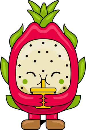 Mascota de la fruta del dragón bebiendo jugo  Ilustración