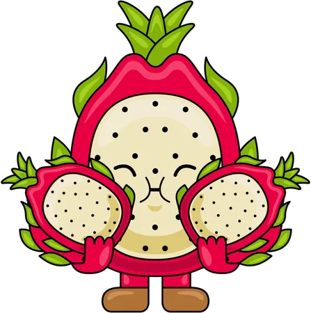 Mascota de la fruta del dragón comiendo fruta del dragón  Ilustración