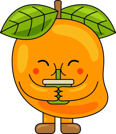 Mascota de mango bebiendo jugo  Ilustración