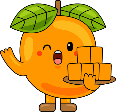 Mascota de mango con rodaja de mango  Ilustración