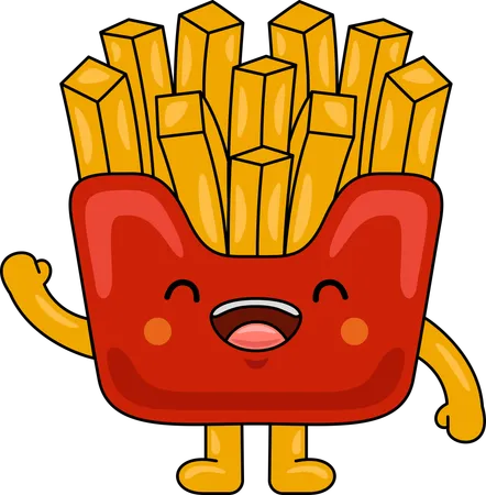 Mascota de papas fritas agitando la mano  Ilustración