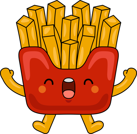 Mascota de papas fritas con la boca abierta  Ilustración