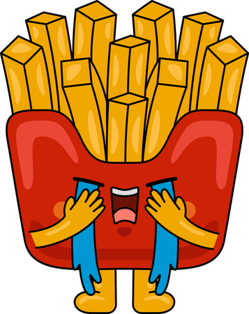 Mascota de papas fritas llorando  Ilustración