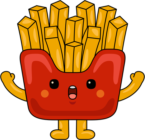 Mascota de papas fritas sorprendidas  Ilustración