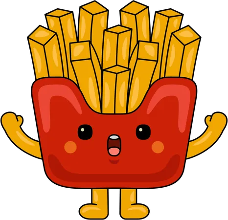 Mascota de papas fritas sorprendidas  Ilustración