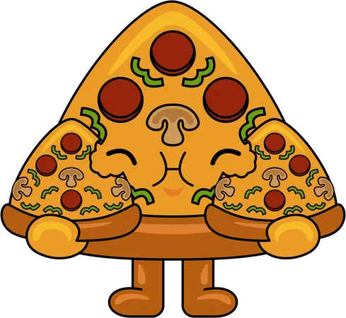 Mascota de pizza comiendo pizza  Ilustración