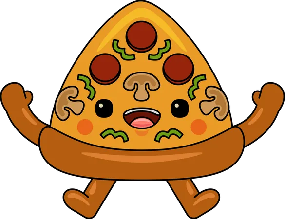 Mascota de pizza levantando las manos  Ilustración