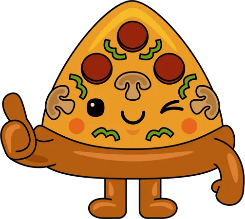 Mascota de pizza mostrando pulgares hacia arriba  Ilustración