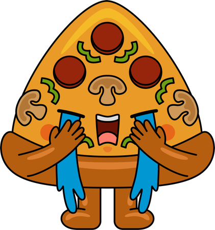 Mascota de pizza triste llorando  Ilustración