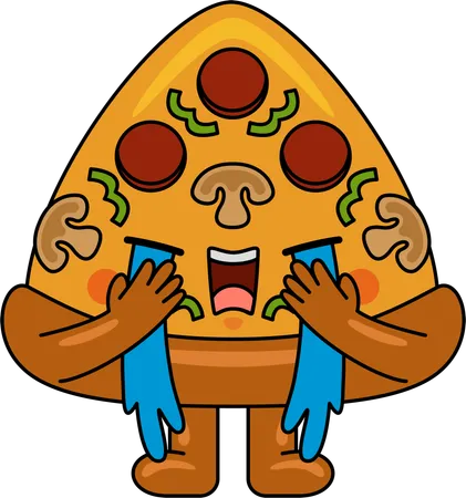 Mascota de pizza triste llorando  Ilustración