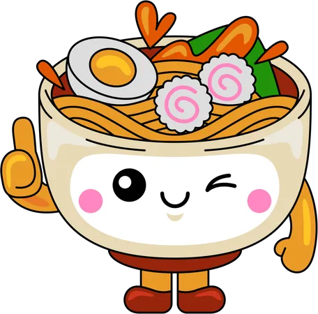 Mascota de ramen haciendo un gesto de aprobación con el pulgar hacia arriba  Ilustración