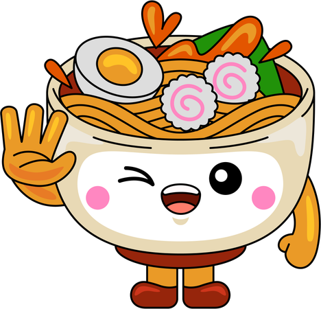 Mascota de ramen diciendo hola  Ilustración