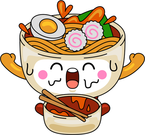 La mascota del ramen se siente feliz  Ilustración