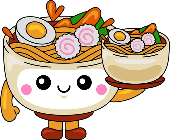 Mascota de ramen sirviendo comida  Ilustración