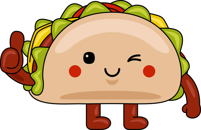 Mascota de taco mostrando pulgares hacia arriba  Ilustración