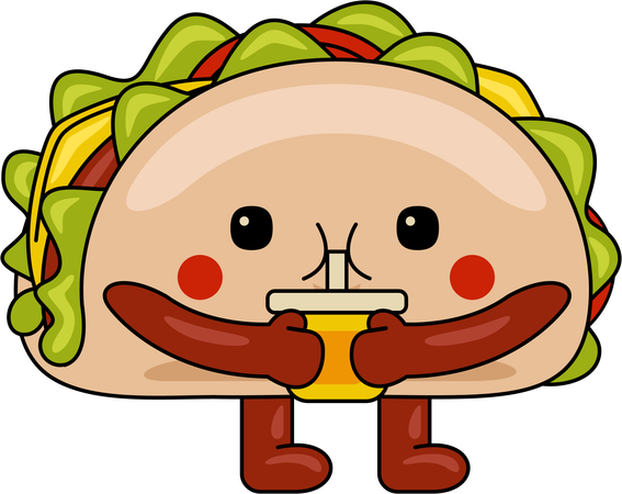 Mascota de taco bebiendo jugo  Ilustración