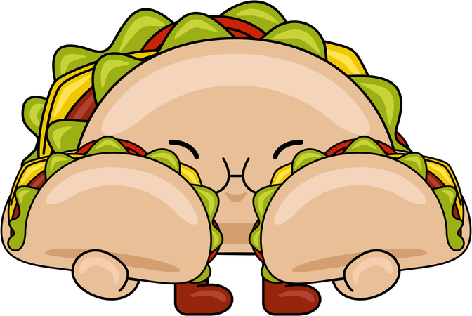 Mascota de tacos comiendo tacos  Ilustración